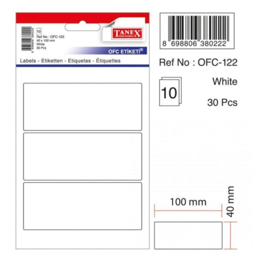 Tanex Ofis Etiketi Poşetli 40x100 MM Beyaz OFC-122 (10 Lu Paket)