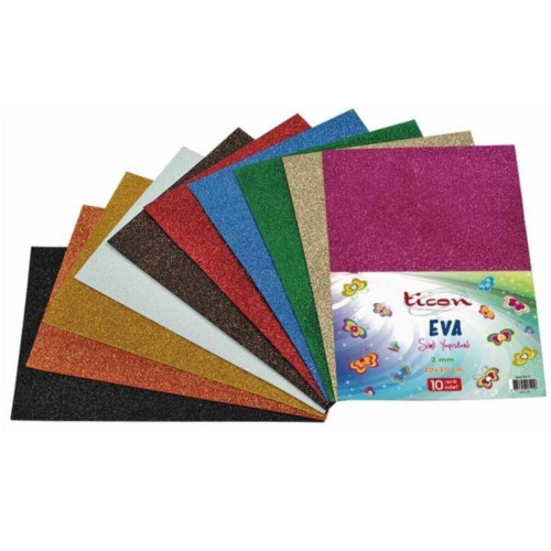 Ticon Eva Simli Yapışkanlı 2 MM A4 10 Lu Karışık Renk Simli Eva