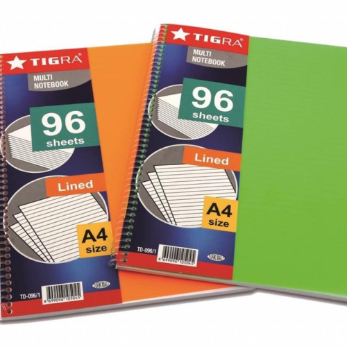 Tigra Spiralli Defter Plastik Kapak Çizgili 96 YP A4 TD-096/1