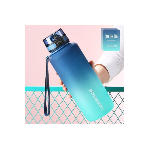 Uzspace 1500 ml Spor Su Şişesi Zaman Işaretleyici Çift Renk Taşınabilir Sızdırmaz Suluk Bpa Free Mavi Yeşil