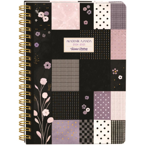 Victoria's Journals Spiralli Sert Kapak Akademik Ajanda 2024-2025 Lastikli 17X23 cm 100 Gram 192 Sayfa