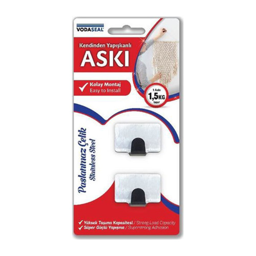 Vodaseal Kendinden Yapışkanlı Askı 2 Li Askı Kare Metal Askı