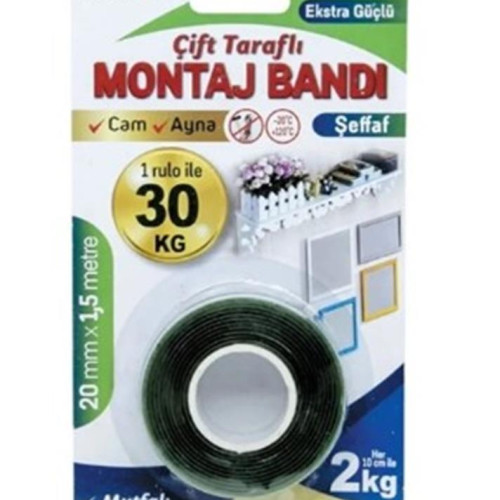 Vodaseal VHB İç Mekan Montaj Bandı 200mmX1,5mt Şeffaf